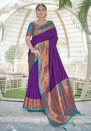 Purple Colour Butti Zari Woven Paithani Silk Saree With Resham Tassel