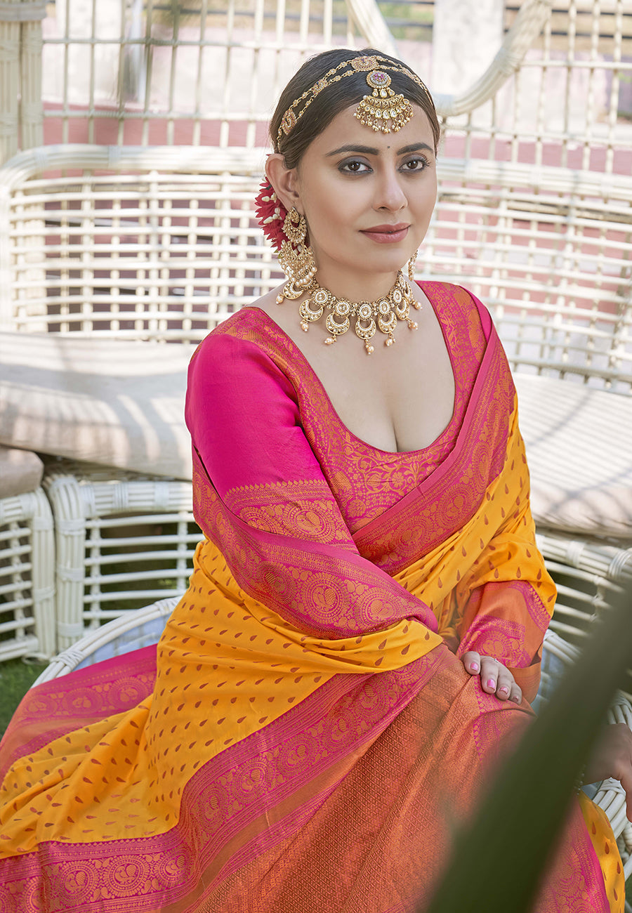 Yellow Colour Butti Zari Woven Paithani Silk Saree With Resham Tassel