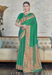 Banarasi Katan Silk Zari Woven Green Colour Saree