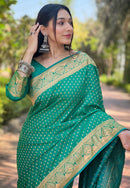 Green Banarasi Katan Silk Zari Woven Saree