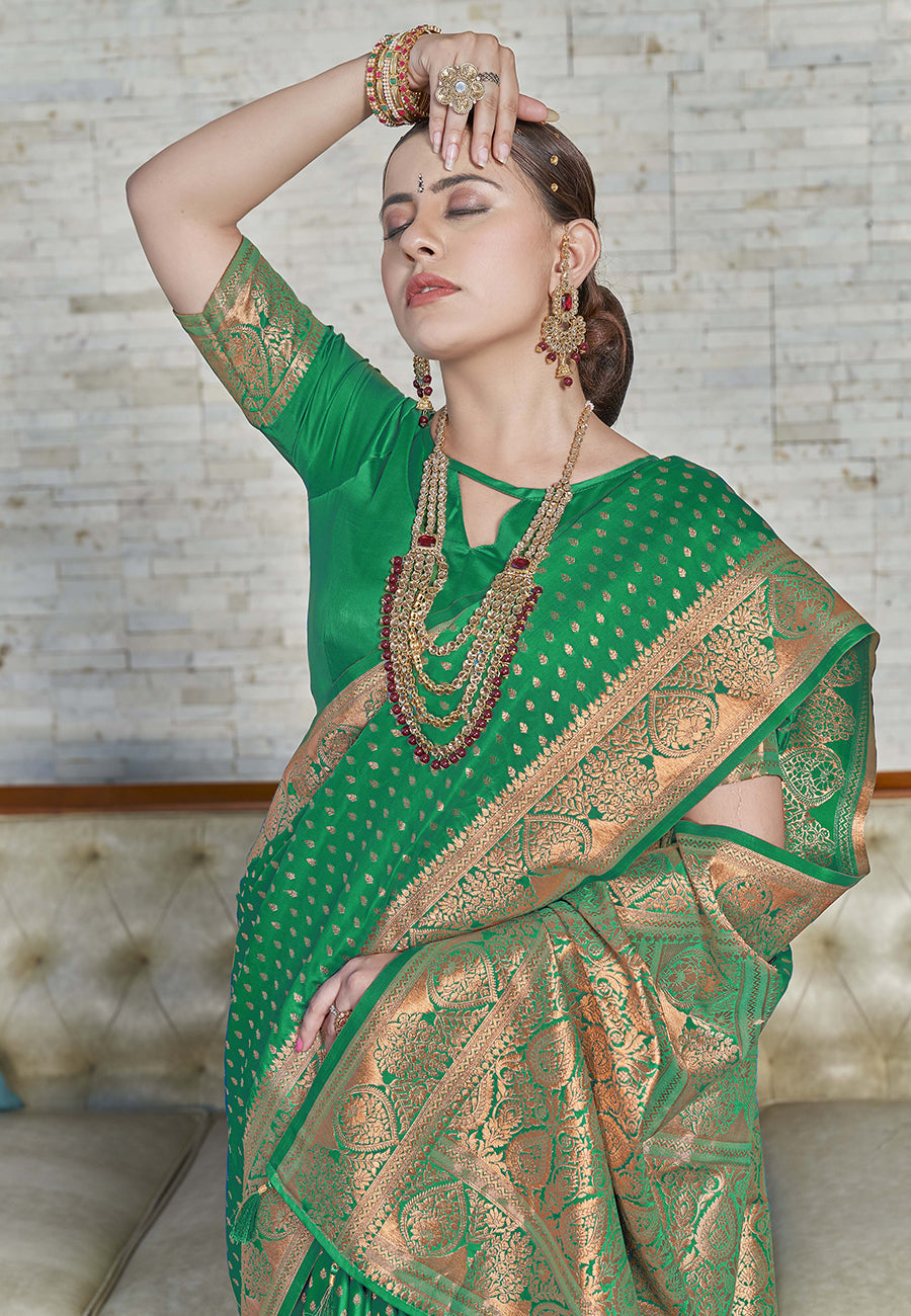 Banarasi Katan Silk Zari Woven Green Colour Saree