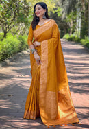 Mustard Banarasi Katan Silk Zari Woven Saree