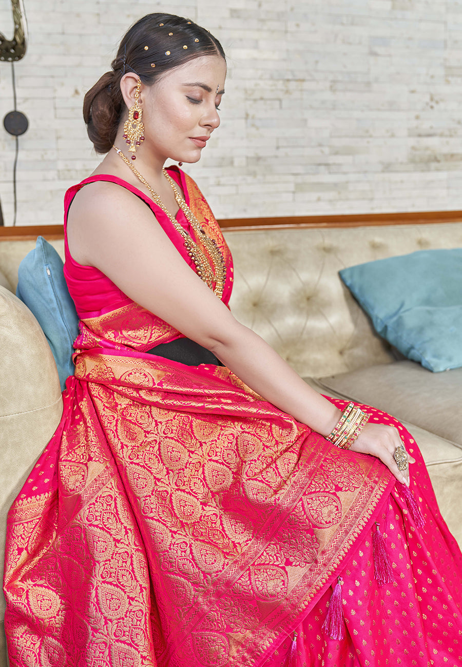 Banarasi Katan Silk Zari Woven Pink Colour Saree
