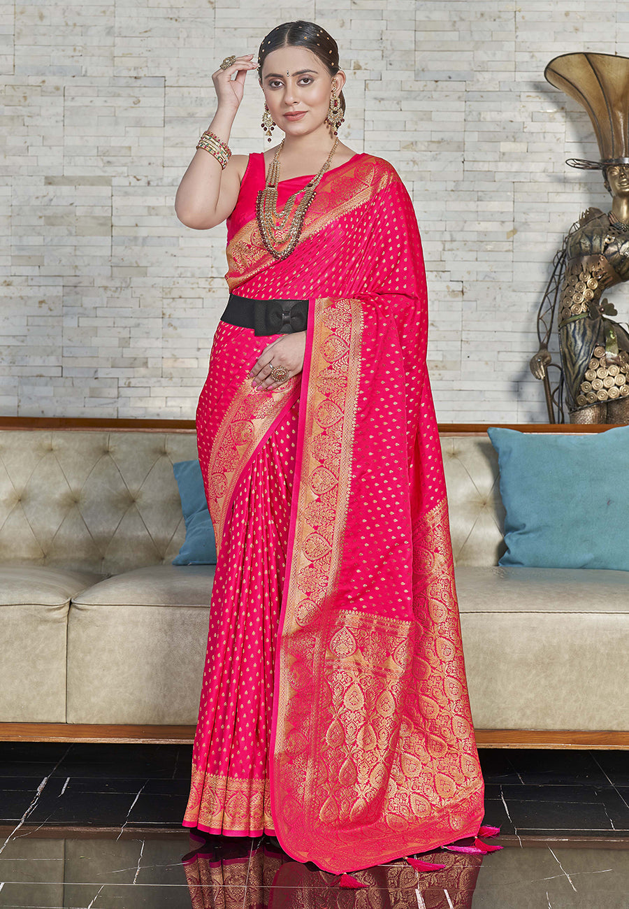 Banarasi Katan Silk Zari Woven Pink Colour Saree
