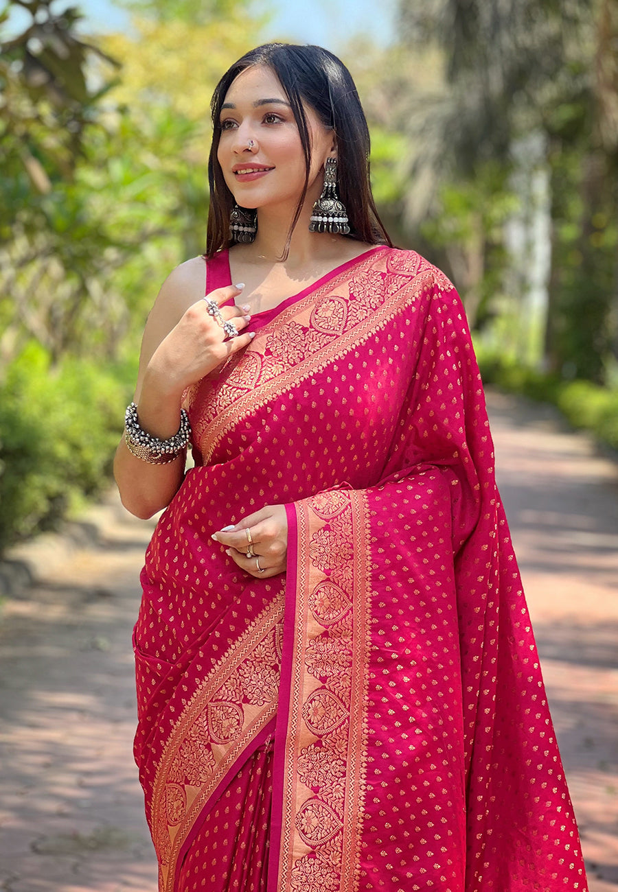 Pink Banarasi Katan Silk Zari Woven Saree