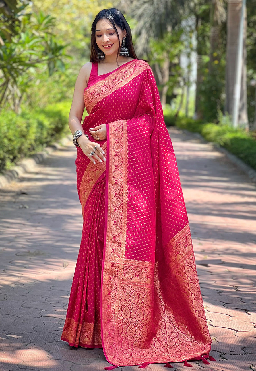 Pink Banarasi Katan Silk Zari Woven Saree