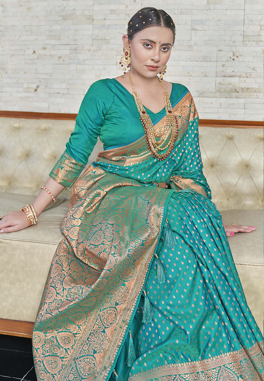 Banarasi Katan Silk Zari Woven Rama Colour Saree