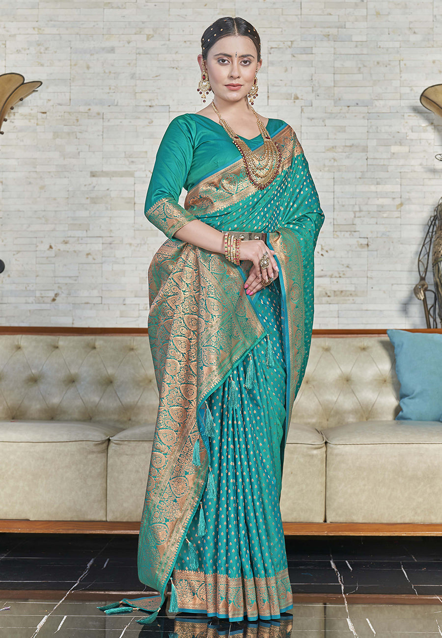 Banarasi Katan Silk Zari Woven Rama Colour Saree