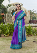 Stylish Purple Colour Soft Silk Zari Woven Floral Border Saree