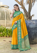 Stylish Orange Colour Soft Silk Zari Woven Floral Border Saree