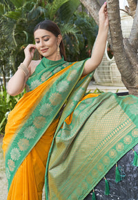 Stylish Orange Colour Soft Silk Zari Woven Floral Border Saree