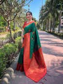Green Soft Silk Contrast Gold Zari Woven Saree