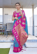 Bollywood Blue Soft Silk Contrast Zari Woven Saree