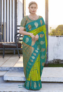 Bollywood Lime Soft Silk Contrast Zari Woven Saree