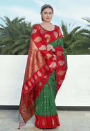 Bollywood Green Soft Silk Contrast Zari Woven Saree