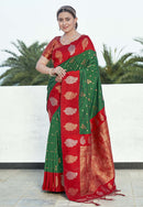 Bollywood Green Soft Silk Contrast Zari Woven Saree