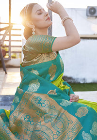 Bollywood Lime Soft Silk Contrast Zari Woven Saree