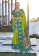 Bollywood Lime Soft Silk Contrast Zari Woven Saree