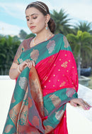 Bollywood Rani Soft Silk Contrast Zari Woven Saree