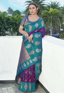 Bollywood Purple Soft Silk Contrast Zari Woven Saree