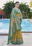 Latest Pure Tissue Zari Woven Olive Colour Saree