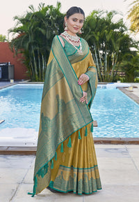 Latest Pure Tissue Zari Woven Olive Colour Saree