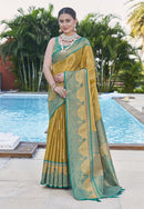 Latest Pure Tissue Zari Woven Olive Colour Saree