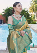 Latest Pure Tissue Zari Woven Olive Colour Saree