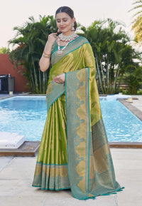 Latest Pure Tissue Zari Woven Green Colour Saree