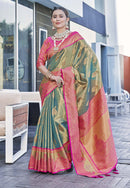 Latest Pure Tissue Zari Woven Coral Colour Saree