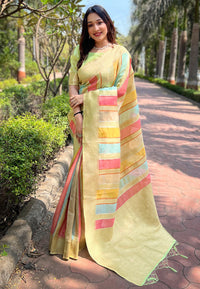 Mint Green Organza Multicolor Latest Zari Woven Saree