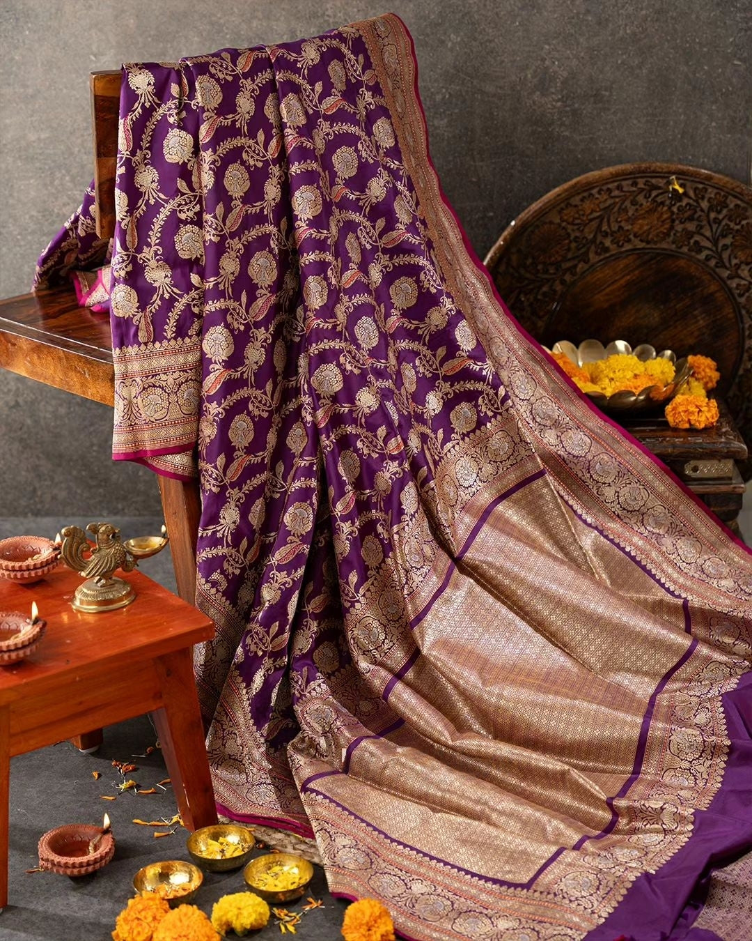 Violet Luxurious Soft Banarasi Silk Saree