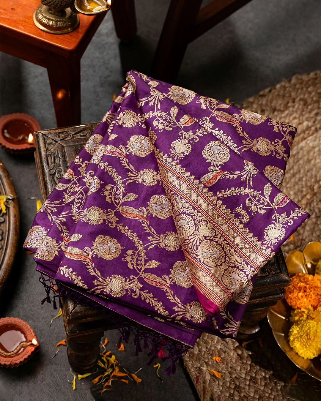 Violet Luxurious Soft Banarasi Silk Saree