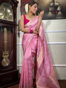 Baby Pink Banarasi Silk Saree