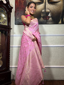 Baby Pink Banarasi Silk Saree