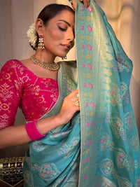 Sky Blue Banarasi Soft Silk Saree