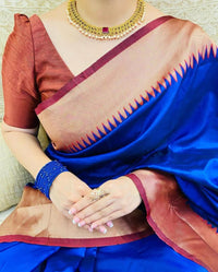 Chapfallen Blue Woven Banarasi Silk Saree