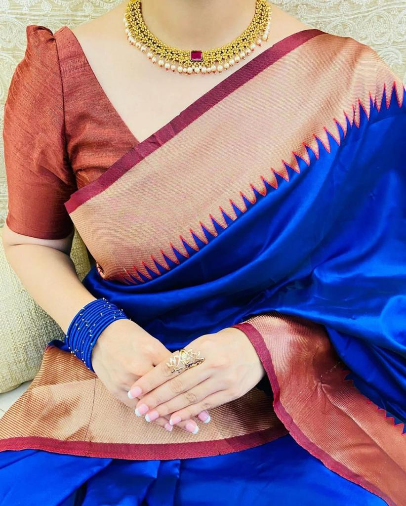 Chapfallen Blue Woven Banarasi Silk Saree