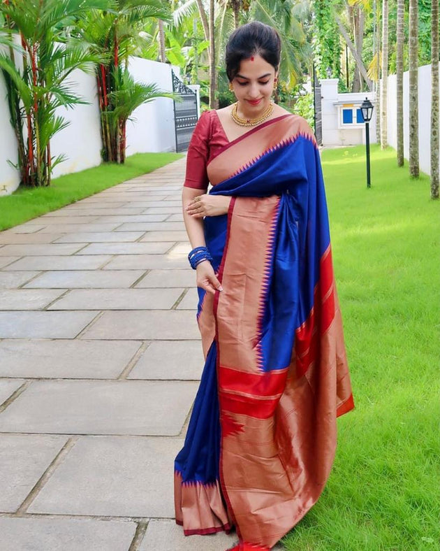 Chapfallen Blue Woven Banarasi Silk Saree