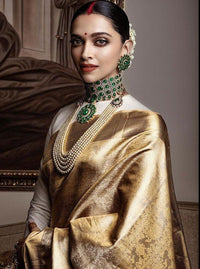 Lavatory Cream Banarasi Silk Saree
