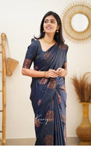 Sapphire Blue Banarasi Silk Saree