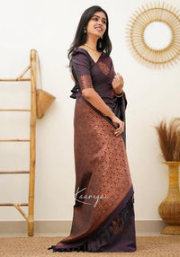 Florid Wine Banarasi Silk Saree