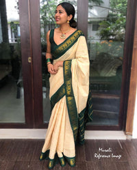 Valiba Beautiful Cream Banarasi Silk Saree