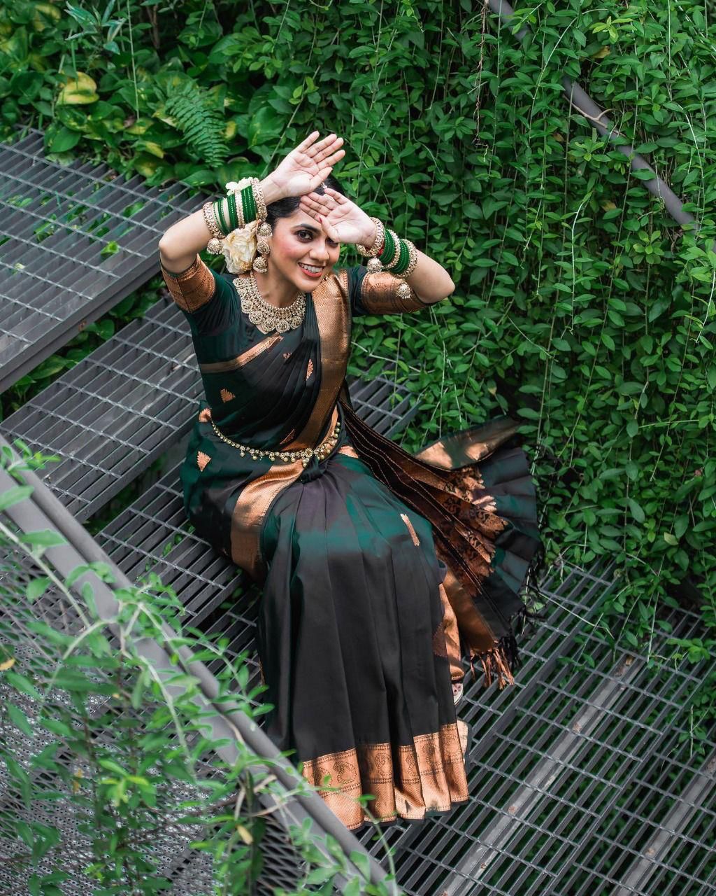 Basil Green Banarasi Silk Saree