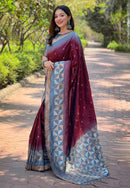 Maroon Soft Silk Floral Border Contrast Zari Woven Saree