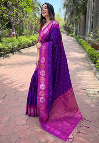 Violet Soft Silk Floral Border Zari Woven Saree