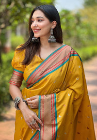 Luxor Gold Contrast Zari Woven Chaand Yeola Paithani Silk Saree