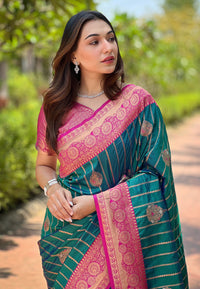 Green Soft Silk Contrast Zari Woven Saree