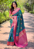 Green Soft Silk Contrast Zari Woven Saree
