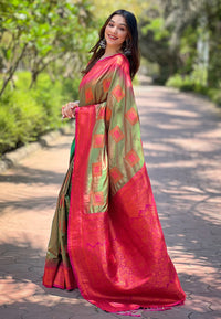 Red Soft Silk Contrast Zari Woven Saree